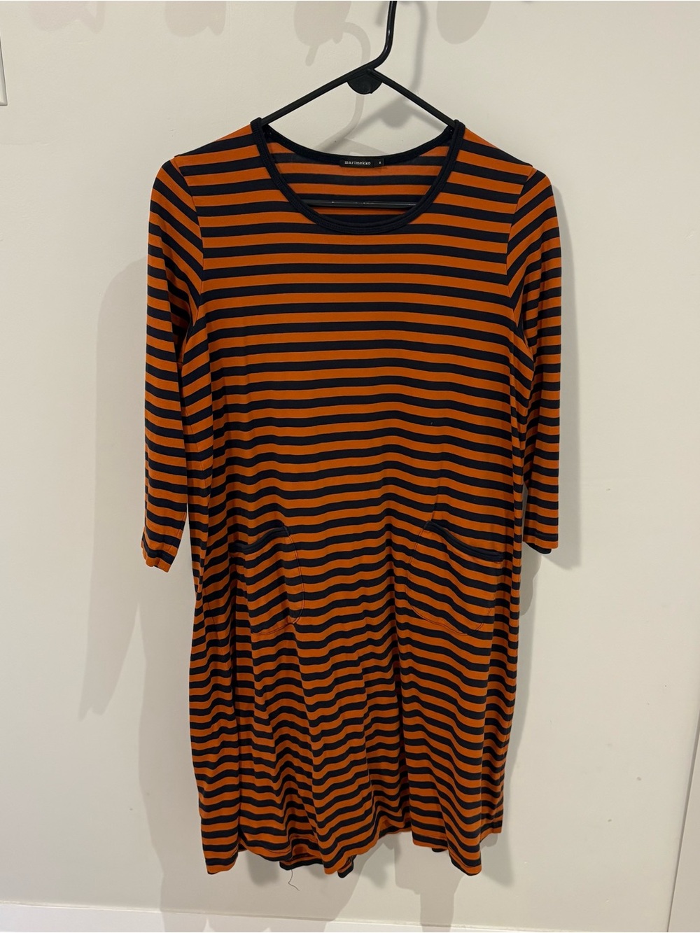 Marimekko Orange and Black Striped Shift Dress